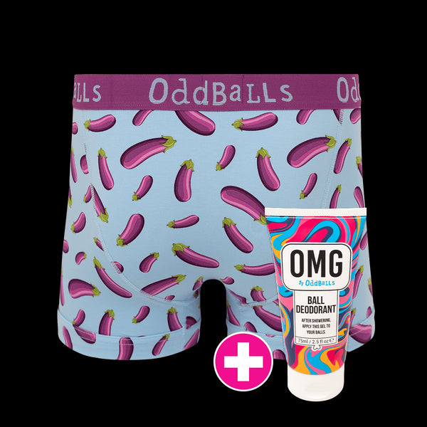 Aubergine emoji® - Mens Boxer Shorts & Ball Deodorant Bundle