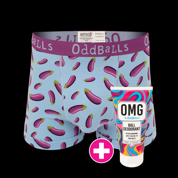 Aubergine emoji® - Mens Boxer Shorts & Ball Deodorant Bundle