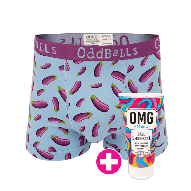 Aubergine emoji® - Mens Boxer Shorts & Ball Deodorant Bundle