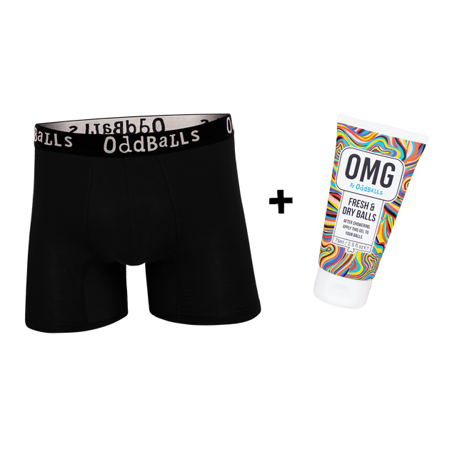 Classic Black - Mens Bamboo Boxer Briefs & Ball Deodorant Bundle