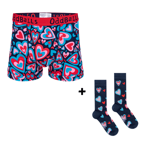 Love Hearts Bundle - Mens Boxer Shorts + Socks