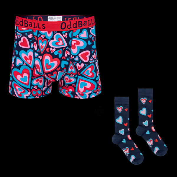 Love Hearts Bundle - Mens Boxer Shorts + Socks