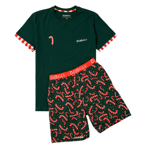 Mens Short Pyjamas - Candy Canes - Shorts & T-Shirt