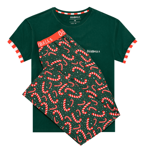 Langer Pyjama für Damen – Zuckerstangen – lang und T-Shirt 