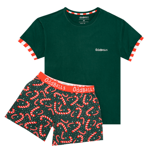 Kurzer Damen-Schlafanzug – Zuckerstangen – Shorts und T-Shirt 