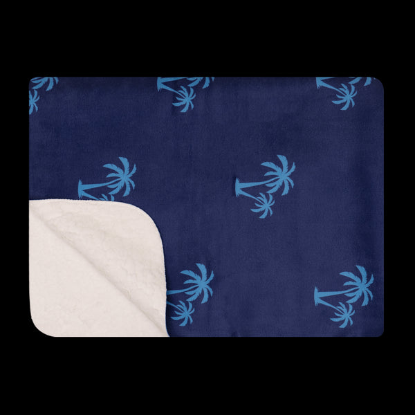 Palm Trees Cyan - Luxury Sherpa Fleece Blanket