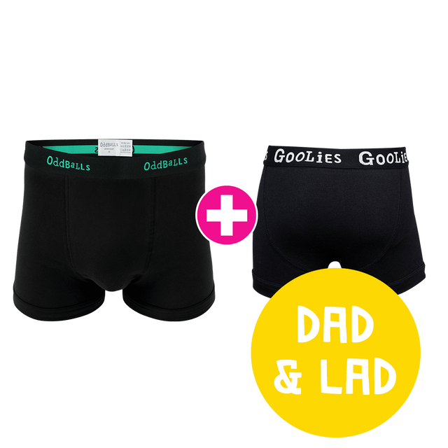 Black/Emerald + Classic Black Dad & Lad Bundle - Mens Boxer Shorts & Kids Boxer Shorts Bundle