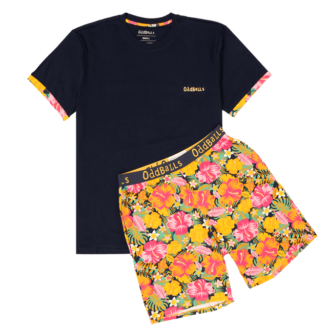 Mens Pyjamas - Hibiscus - Shorts & T-Shirt