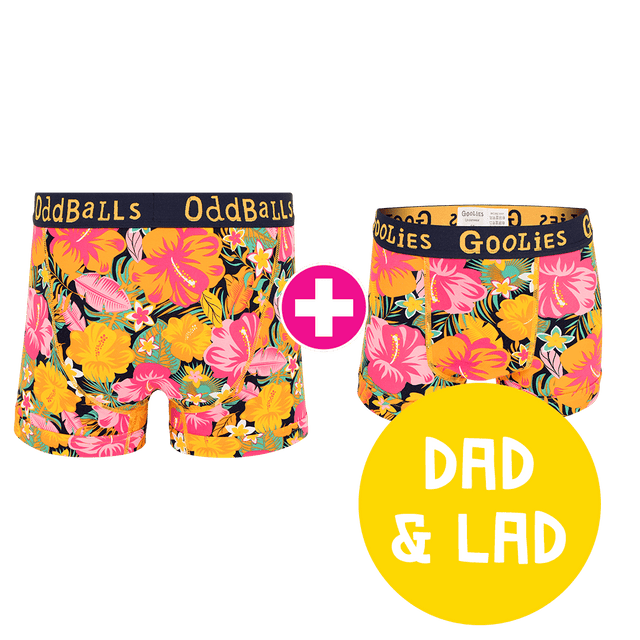 Hibiscus Dad & Lad Bundle - Mens Boxer Shorts & Kids Boxer Shorts Bundle