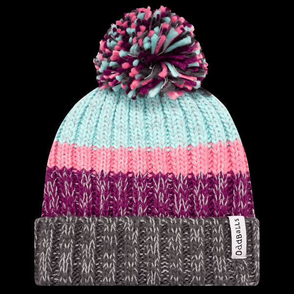 Charcoal | Pink | Mint | Grey - Knitted Bobble Hat