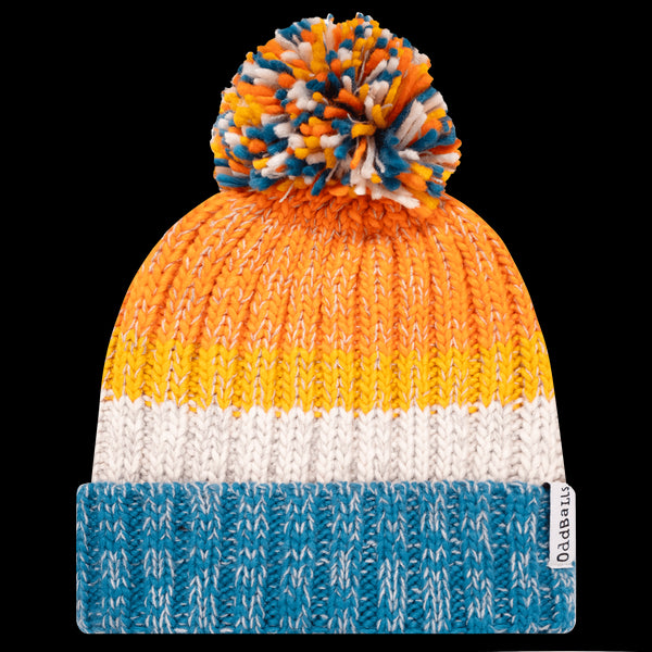 Teal | Orange | Brown - Knitted Bobble Hat