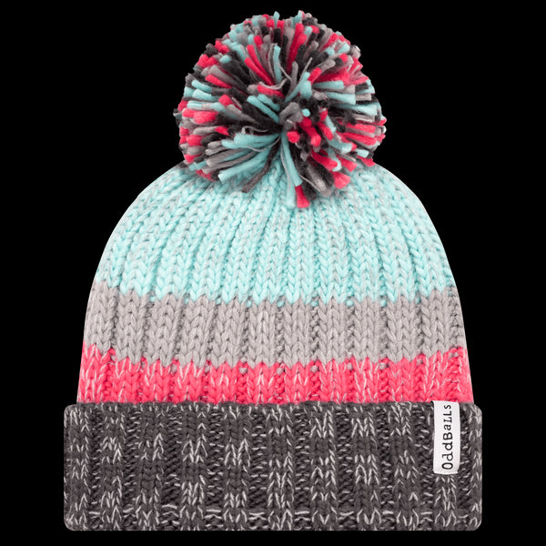 Charcoal | Mint | Pink | Grey - Knitted Bobble Hat