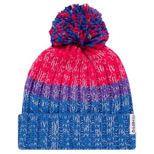 Blau | Lila | Rot - Gestrickte Bommelmütze