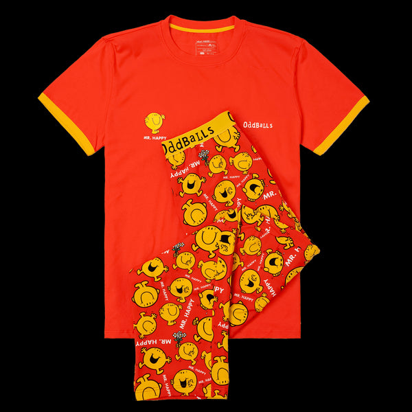 Mens Long Pyjamas - Mr Happy - Trousers & T-Shirt