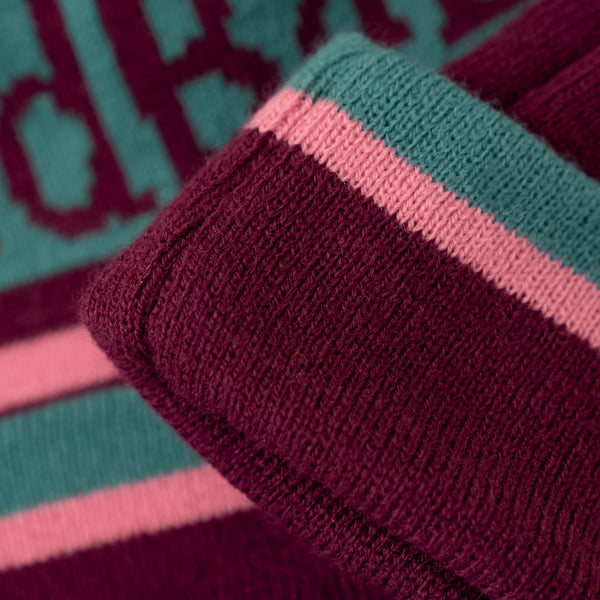 Burgundy | Turquoise | Pink - Bobble Hat