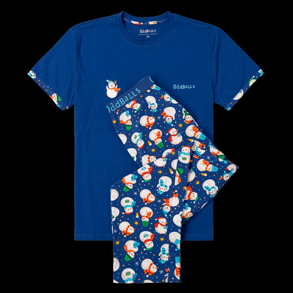 Mens Long Pyjamas - Snowman - Trousers & T-Shirt