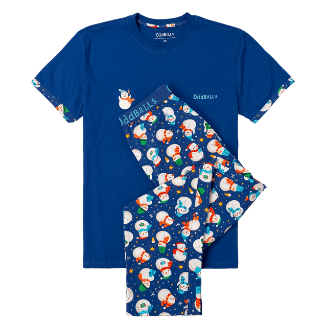 Mens Long Pyjamas - Snowman - Trousers & T-Shirt