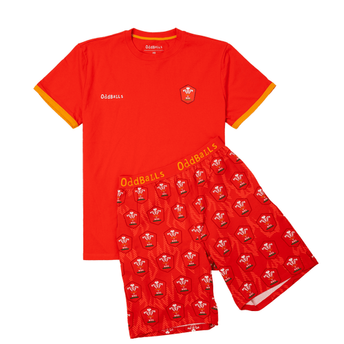 Mens Short Pyjamas - Welsh Rugby Union Flames - Shorts & T-Shirt