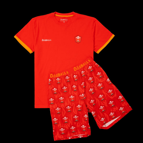 Mens Short Pyjamas - Welsh Rugby Union Flames - Shorts & T-Shirt