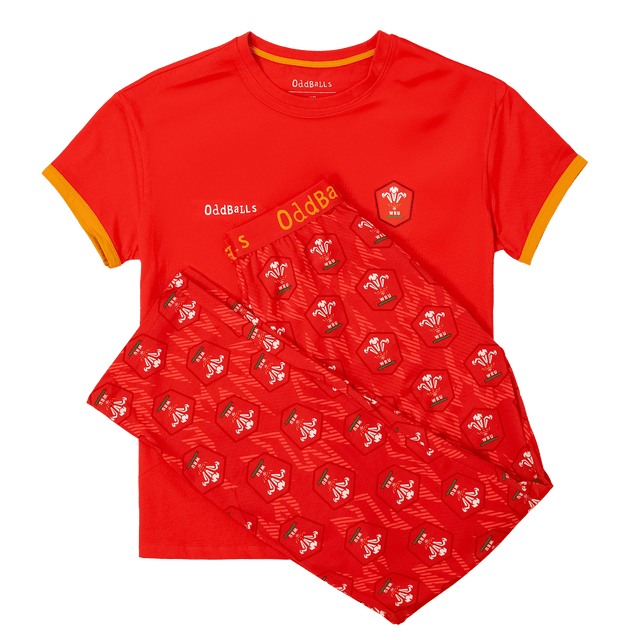 Womens Long Pyjamas - Welsh Rugby Union Flames- Trousers & T-Shirt