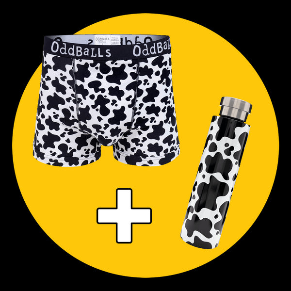 Fat Cow - Mens Boxer Shorts & Water Bottle Bundle